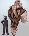 4_toes abs ambiguous_gender ambiguous_human andromorph andromorph_anthro andromorph_focus anthro anthro_focus arm_tuft belt_collar biceps big_tail biped black_nipples black_nose body_hair brown_body brown_fur brown_stripes chest_tuft choker choker_only claws countershade_fur countershade_torso countershading dewclaw duo ear_piercing ear_ring elbow_tuft eyewear feet femboy finger_claws fingerless_(marking) fluffy fluffy_tail front_view fur genitals glasses grey_background hair hand_on_hip happy_trail innie_pussy intersex intersex_anthro intersex_focus jewelry larger_andromorph larger_anthro larger_intersex leg_markings leg_tuft long_hair looking_at_viewer mane mane_hair markings monotone_tail multicolored_body multicolored_fur muscular muscular_andromorph muscular_anthro muscular_femboy muscular_intersex necklace necklace_only nipples nude nude_andromorph nude_anthro pecs piercing pubes pussy red_claws ring_piercing service_height simple_background size_difference smaller_ambiguous smaller_human socks_(marking) solo_focus standing striped_body striped_fur stripes tail tan_body tan_countershading tan_fur tan_hair tan_tail teeth toe_claws toes tuft wide_hips zerolativity nintendo pokemon shane_(plu) arcanine canid canine generation_1_pokemon human mammal pokemon_(species) absurd_res colored full-length_portrait hi_res portrait shaded