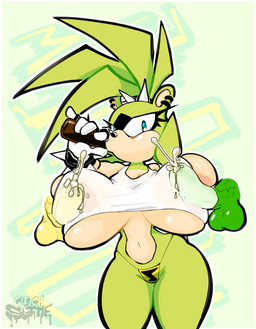 alcohol anthro anthro_on_anthro areola balls beer beer_bottle beverage big_areola big_balls big_breasts big_nipples big_penis black_body blue_eyes bodily_fluids bottle breasts clothed clothing container cum cumshot drinking ear_piercing ear_ring ejaculation erection female genital_fluids genitals green_body group group_sex huge_areola huge_breasts huge_nipples looking_at_viewer male male/female navel nipples penis piercing ring_piercing sex simple_background tan_body thong threesome trio underwear glitchslime idw_publishing sega sonic_the_hedgehog_(comics) sonic_the_hedgehog_(idw) sonic_the_hedgehog_(series) surge_the_tenrec afrosoricid mammal tenrec 2025