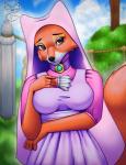 anthro artaccusations bedroom_eyes brown_eyes canid canine choker clothing disney female fox half-closed_eyes hi_res jewelry looking_at_viewer maid_marian mammal narrowed_eyes necklace red_fox robin_hood_(disney) seductive solo true_fox