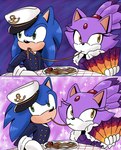 alternate_costume anthro clothing date dress duo female food furniture hand_fan hat headgear headwear hero imminent_kiss looking_away male male/female pasta princess romantic romantic_ambiance romantic_couple royalty slurping spaghetti suit table melody_dreamer disney lady_and_the_tramp sega sonic_the_hedgehog_(series) spaghetti_scene the_murder_of_sonic_the_hedgehog blaze_the_cat sonic_the_hedgehog domestic_cat eulipotyphlan felid feline felis hedgehog humanoid mammal hi_res
