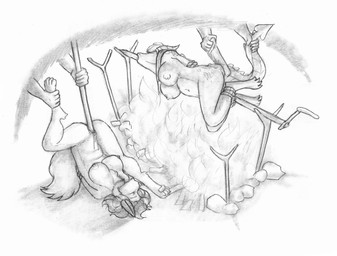 all_the_way_through ankles_tied anthro areola blood bodily_fluids bound breasts butt character_prepared_as_food corpse death eyes_closed feet female female_death fingers fire foot_grab genitals gore group hair hands_behind_back hands_tied hands_tied_behind_back holding_object holding_saw holding_tail holding_tool horn impalement navel nipples non-mammal_nipples nude object_in_pussy object_insertion object_penetration open_mouth oral oral_penetration pawpads paws penetration roasting roasting_spit rope saw simple_background snuff soles spread_legs spreading tail toes tools vaginal vaginal_impalement vaginal_penetration vulva meowmere mythology canid canine canis dragon mammal mythological_creature mythological_scalie scalie wolf hi_res monochrome