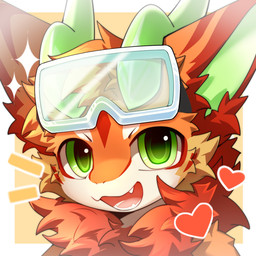 2_horns anthro biped blush blush_lines border chest_tuft dragon_horn eyewear eyewear_on_head fangs fur goggles goggles_on_head green_eyes heart_symbol horn inner_ear_fluff kemono looking_at_viewer male multicolored_body multicolored_fur neck_tuft open_mouth open_smile orange_body orange_fur red_body red_fur simple_background smile smiling_at_viewer solo sparkles tan_background teeth tuft white_body white_border white_fur hlg7777 mythology dragon furred_dragon furred_scalie mythological_creature mythological_scalie scalie 1:1 2025 bust_portrait cel_shading chinese_description digital_drawing_(artwork) digital_media_(artwork) headshot_portrait hi_res portrait shaded soft_shading translated_description