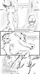 2017 absurd_res animal_genitalia anthro balls black_and_white breasts canid canine comic dialogue digital_drawing_(artwork) digital_media_(artwork) disney duo english_text female fox genitals hi_res judy_hopps lagomorph leporid male mammal monochrome nick_wilde nude penis penis_tip rabbit red_fox sexual_tension sheath shower small_breasts speech_bubble text thewyvernsweaver true_fox wet zootopia