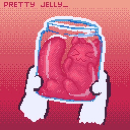 bottle container eyes_closed food jar jelly_(food) slime solo prettyjelly felid feline mammal 1:1 digital_media_(artwork) pixel_(artwork)