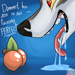 anthro black_lips bodily_fluids drooling excessive_saliva food fruit fur heart_eyes heart_symbol lips male peach_(fruit) plant saliva solo teeth text white_body white_fur kit_yaco epic_games fortnite wendell_(fortnite) canid canine canis mammal wolf 1:1 comic english_text hi_res