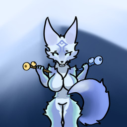 anthro arm_tuft big_breasts big_butt big_tail blue_body blue_tail breasts butt ears_up female fluffy fur neck_tuft shoulder_tuft simple_background solo tail thick_thighs tuft sasunchick dota valve crystal_maiden_wolf_persona canid canine canis mammal wolf 1:1 absurd_res hi_res
