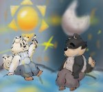 anthro clothed clothing duo eyes_closed male male/male paint painting sitting slightly_chubby slightly_chubby_male smile sun ugly-rat15508 jess_(ugly-rat15508) terrence_(ugly-rat15508) canid canine mammal hi_res