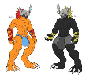 anthro armor balls belt biceps big_balls big_bulge big_penis big_tail bottomwear briefs bulge claws clothed clothing detailed_bulge duo genitals headgear helmet huge_balls huge_bulge huge_penis large_paws looking_at_viewer male mask muscular paws pecs penis pose presenting quads revealing_outfit seductive shorts skimpy spread_legs spreading straps tail tight_bottomwear tight_bulges tight_clothing tight_shorts tight_underwear triceps underwear conditional_dnp samagthrav2 bandai_namco digimon peace_(tyrannusrexos) warren_(tyrannusrexos) blackwargreymon blackwargreymon_x digimon_(species) wargreymon wargreymon_x x-digimon absurd_res hi_res pinup