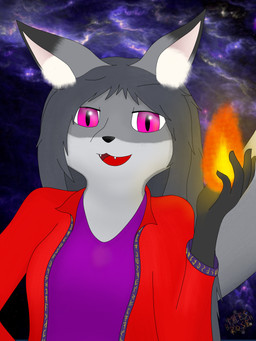 accesory anthro black_hair black_nose clothing elemental_manipulation female fire fire_manipulation fur grey_body grey_fur hair inner_ear_fluff long_hair looking_at_viewer loose_hair magenta_eyes magic magic_user open_mouth purple_clothing red_clothing runes smile solo spell tail teeth thaumaturgy tuft under_clothes miles_rosebh canid canine fox mammal red_fox silver_fox true_fox 2026 3:4 absurd_res hi_res shaded simple_shading watermark