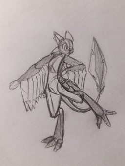 3_toes 4_ears action_pose ambiguous_gender anthro ears_back feathers featureless_chest featureless_crotch featureless_hands feet looking_at_self looking_back markings mouth_closed multi_ear neutral_expression nude on_one_leg pivoted_ears pose raised_tail simple_background simple_eyes solo standing tail toes white_background white_body wings lumi_tassu avali avian absurd_res full-length_portrait hi_res portrait shaded simple_shading traditional_media_(artwork)