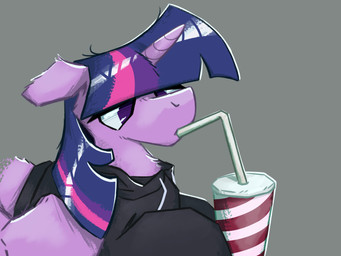 clothing container cup disposable_cup drinking_straw female feral hair_strands hoodie horn neck_tuft simple_background solo topwear tuft wings mystic_fox friendship_is_magic hasbro my_little_pony mythology twilight_sparkle_(mlp) equid equine mammal mythological_creature mythological_equine unicorn winged_unicorn 4:3 hi_res