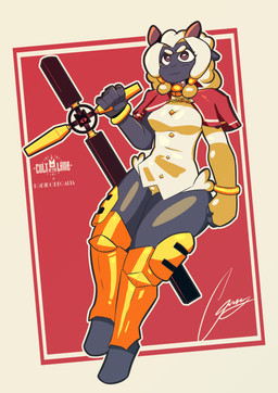 anthro armor bangle bell bell_collar breasts cloak clothed clothing club_(weapon) collar cosplay crossover_cosplay female fur glistening glistening_body gloves gold_(metal) gold_armor handwear horn jewelry leg_armor medium_breasts melee_weapon nightstick simple_background solo thick_thighs topwear vest weapon white_body white_fur white_wool wide_hips wool_(fur) carrus cult_of_the_lamb massive_monster_(studio) pseudoregalia lamb_(cult_of_the_lamb) red_crown_(cult_of_the_lamb) sybil_(pseudoregalia) bovid caprine mammal sheep absurd_res crossover hi_res