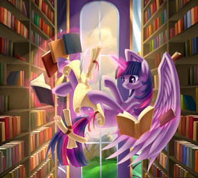 blue_sky book bookshelf cloud cutie_mark feathered_wings feathers female feral flying fur furniture glowing hair horn inside levitation library magic magic_user mountain multicolored_hair purple_body purple_eyes purple_feathers purple_fur purple_hair reading ribbons scroll sky solo two_tone_hair window wings aurarrius friendship_is_magic hasbro my_little_pony mythology twilight_sparkle_(mlp) equid equine mammal mythological_creature mythological_equine winged_unicorn 2013