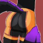 anthro butt chaps clothed clothing dyed_fur male skimpy solo urpaws slinx_(character) canid canine fox mammal 1:1 hi_res