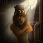 alternative_fashion ambient anthro clothing eyewear fluffy glasses hat headgear headwear laboratory light male realistic solo steampunk black-buck_(artist) felid lion mammal pantherine 1:1 hi_res lighting