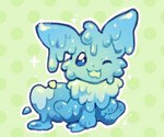 ambiguous_gender blue_body blue_eyes blue_slime chest_fur dotted_background dripping dripping_slime feral glistening glistening_body glistening_goo green_background green_chest green_tongue outline pattern_background polka_dots quadruped simple_background sitting solo sparkles tongue white_outline plushlu nintendo pokemon gooey_eevee_(plushloo) eevee generation_1_pokemon goo_creature pokemon_(species) colored colored_line_art digital_media_(artwork) digital_painting_(artwork) shaded