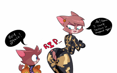 4_fingers age_difference anthro bent_arm big_breasts big_butt big_ears big_eyes biped black_speech_bubble blue_eyes bottom_heavy breasts brown_body brown_ears brown_fur brown_tail butt clothed clothed_anthro clothed_female clothed_male clothing cosplay countershade_face countershade_fur countershading crossover_cosplay dialogue duo earpiece ellipsis eyelashes eyeshadow fangs female fingers fur fur_tuft glistening glistening_body glistening_clothing glistening_fur glistening_skinsuit green_eyes head_tuft head_turned holding_jack-o'-lantern holding_object holding_tail holidays hoodie humanoid_hands iris jack-o'-lantern larger_female leaning leaning_forward legs_together light_body light_fur long_eyelashes looking_at_another looking_at_another's_butt looking_at_butt looking_at_own_butt looking_at_self looking_back looking_back_at_self looking_down looking_down_at_butt looking_down_at_self makeup male mature_anthro mature_female multicolored_body multicolored_clothing multicolored_fur multicolored_hoodie multicolored_skinsuit multicolored_topwear narrowed_eyes no_pupils notched_ear older_female open_mouth pink_eyeshadow pink_inner_ear pink_tongue pointy_ears prick_ears profanity pseudo_hair red_nose simple_background size_difference skinsuit smaller_male snout sound_effects speech_bubble standing tail talking_to_another teeth text thick_thighs three-quarter_view tight_clothing tongue topwear torn_clothing torn_skinsuit tuft two_tone_body two_tone_clothing two_tone_fur two_tone_hoodie two_tone_skinsuit two_tone_topwear wardrobe_malfunction white_background white_body white_countershading white_fur white_sclera white_text young young_anthro young_male younger_male sketchnshade epic_games fortnite halloween murphy_and_mitzi delia_(ajmarekart) murphy_(ajmarekart) spice_(fortnite) domestic_cat felid feline felis mammal 16:10 2025 crossover digital_drawing_(artwork) digital_media_(artwork) english_text widescreen mother_(lore) mother_and_child_(lore) mother_and_son_(lore) parent_(lore) parent_and_child_(lore) parent_and_son_(lore) son_(lore)