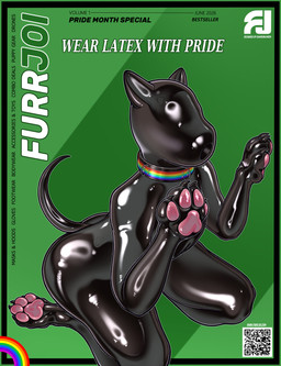 anthro bdsm bdsm_collar bdsm_gear bdsm_suit blindfold bondage bondage_gear bondage_gloves bound butt clothing collar drone dronification furrjoi gimp_mask glistening glistening_body glistening_butt handwear kneeling latex latex_clothing latex_skinsuit lgbt_pride magazine male mask pawpads paws pride_color_accessory pride_color_flag pride_colors rainbow rainbow_collar simple_background skinsuit solo submissive submissive_anthro tail text tight_clothing damienkamien lgbt_pride_month absurd_res cover english_text hi_res magazine_cover