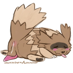 3_toes after_sex anus balls black_nose black_pawpads blep blush bodily_fluids brown_body brown_fur butt claws cum cum_in_ass cum_inside eyes_closed feet feral fur genital_fluids genitals looking_pleasured lying male on_front pawpads paws penis penis_backwards pink_penis precum raised_tail side_view simple_background solo tail tapering_penis toe_claws toes tongue tongue_out white_background electrikestorm nintendo pokemon generation_3_pokemon mammal pokemon_(species) zigzagoon 1:1 2018 hi_res