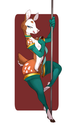 anthro areola armwear bedroom_eyes bra clothing dancing elbow_gloves female gloves half-closed_eyes handwear leg_warmers legwear licking licking_lips licking_own_lips looking_at_viewer mostly_nude mottled narrowed_eyes nipples piebald pink_nipples pole pole_dancing pubes scut_tail seductive self_lick short_tail simple_background solo stripper_pole tail thigh_highs tongue tongue_out underwear undressing paperclip_(artist) aedalind_(hendak) deer mammal 2016 hi_res