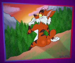 4_fingers anthro arm_support arm_tuft back_tuft belly big_belly big_butt biped black_eyebrows black_nose black_stripes bubble_butt butt casual_nudity cheek_tuft chest_tuft chin_tuft cliff cloud cloudy_sky curvy_figure dusk elbow_tuft evergreen_tree eyebrows facial_tuft fingers forest fur glistening glistening_butt gloves_(marking) half-closed_eyes head_tuft lines_drawn male markings mountain multicolored_body multicolored_fur narrowed_eyes natural nude orange_body orange_fur orange_sky outside pine_tree plant pose raised_tail rear_view scut_tail shadow short_tail shoulder_tuft sitting sitting_on_cliff sky slightly_chubby slightly_chubby_anthro slightly_chubby_male small_tail solo spine striped_body striped_fur striped_markings striped_tail stripes sun sunset tail tail_markings thick_eyebrows toony tree tuft two_tone_body two_tone_fur whiskers white_belly white_body white_fur white_hands wide_hips yellow_sclera gavanzude adventures_from_the_book_of_virtues pbs socrates_the_bobcat bobcat felid feline lynx mammal 2025 alternate_version_at_paywall colored digital_drawing_(artwork) digital_media_(artwork) flat_colors hi_res pinup signature
