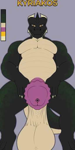 animal_genitalia animal_penis anthro balls biceps big_balls equine_genitalia equine_penis genitals horn huge_balls looking_at_viewer male penis saggy_balls slightly_chubby solo tail urethra jacqueling mythology kyriakos dragon hybrid mythological_creature mythological_scalie scalie absurd_res hi_res model_sheet