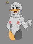 anthro beak breasts feathers female genitals hair metal_leg metal_limbs nipples non-mammal_breasts nude open_mouth prosthetic pussy simple_background smile solo sparkles klr-rio disney ducktales ducktales_(2017) della_duck anatid anseriform avian bird duck digital_media_(artwork) hi_res