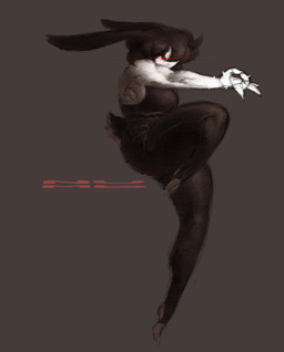 armpit_hair big_breasts black_body black_clothing black_fur black_hair black_leggings black_legwear black_shirt black_tank_top black_topwear body_hair breasts clothed clothing eyebrow_through_hair eyebrows feet female fingers fully_clothed fur grey_background hair hair_over_eye leggings legwear logo long_ears muscular muscular_female muscular_humanoid on_one_leg red_eyes scut_tail shirt short_tail side_view simple_background solo standing tail tank_top thick_thighs toes topwear translucent translucent_hair white_body numberninelarge animal_humanoid humanoid lagomorph lagomorph_humanoid leporid_humanoid mammal mammal_humanoid rabbit_humanoid 2025 artist_logo digital_media_(artwork) digital_painting_(artwork) full-length_portrait hi_res painting_(artwork) portrait shaded soft_shading