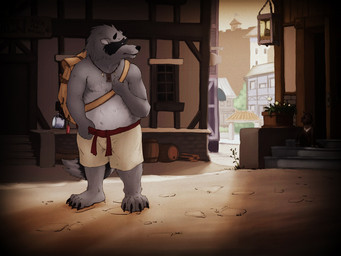 anthro belly bottomwear clothed clothing detailed_background fur grey_body grey_fur humanoid_hands male outside overweight overweight_male shorts solo de2w raj'ak mammal procyonid raccoon 2015 4:3