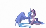 anthro anthrofied blue_body blue_feathers blush duo feathered_wings feathers female fur hair hooves horn long_hair multicolored_hair purple_body purple_eyes purple_fur purple_hair short_hair simple_background tail two_tone_hair white_background wings cosmicunicorn friendship_is_magic hasbro my_little_pony mythology princess_luna_(mlp) twilight_sparkle_(mlp) equid equine mammal mythological_creature mythological_equine unicorn winged_unicorn