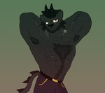 anthro armpit_hair big_muscles black_body black_fur body_hair facial_hair fur horn male muscular nipples orange_eyes solo spikes soren_vantablack soren_vantablack_(soren_vantablack) felid feline lion mammal pantherine