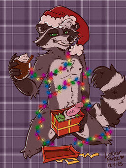 5_fingers animal_genitalia anthro balls beverage biped black_body black_fur black_nipples box candy chocolate christmas_clothing christmas_decorations christmas_headwear christmas_lights cinnamon_(spice) claws clothing container dairy_products dessert dick_in_a_box erection facial_markings finger_claws fingers food fur genitals gift_box glans green_eyes grey_body grey_fur hair hat head_markings headgear headwear holding_box holding_container holding_glass holding_object holidays hot_chocolate humanoid_genitalia humanoid_penis hybrid_genitalia hybrid_penis inviting kneeling lidded_eyes looking_at_viewer male markings mask_(marking) nipples pattern_background penis pink_penis plaid plaid_background plantigrade presenting presenting_penis ring_(marking) ringed_tail santa_hat scruffy sheath sheathed_humanoid_penis simple_background smile smiling_at_viewer smirk smirking_at_viewer solo striped_markings striped_tail stripes tail tail_markings whipped_cream whiskers white_body white_fur white_hair littlestfuzz christmas milo_(mildlyrac) mammal procyonid raccoon 2025 absurd_res hi_res