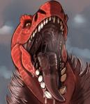 amber_eyes ambiguous_gender anjanath bodily_fluids breath brute_wyvern capcom dinosaur drooling fangs feral finalroar fur gaping_mouth hi_res looking_at_viewer monster_hunter mouth_shot open_mouth pupils red_body red_scales reptile saliva saliva_on_tongue saliva_string scales scalie sharp_teeth slit_pupils solo teeth throat tongue tongue_out wet white_body white_fur