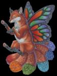 antennae_(anatomy) female feral multi_tail rainbow solo sparklefur tail unknown_artist alynna canid canine fairy fox mammal absurd_res hi_res