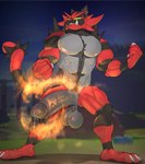 abs anthro balls biceps black_balls black_penis bodily_fluids fangs genital_fluids genitals leaking_precum male muscular muscular_anthro muscular_male nipples pecs penis precum solo tail teeth vein veiny_penis deuzion nintendo pokemon generation_7_pokemon incineroar pokemon_(species) absurd_res hi_res