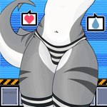 anthro clothing crotch_shot femboy legwear male panties pattern_clothing pattern_legwear pattern_underwear solo stockings striped_clothing striped_legwear striped_underwear stripes thick_thighs underwear waffelkins changed_(video_game) the_shark_(changed) tiger_shark_(changed) fish marine requiem_shark shark tiger_shark 1:1 2025 digital_media_(artwork) hi_res pixel_(artwork)