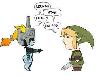 5_fingers accessory arm_markings arm_tuft armor barefoot biped black_body black_fur black_hair black_tuft blonde_hair blue_eyes blue_markings boots bottomwear breasts brown_boots brown_bottomwear brown_clothing brown_footwear brown_pants butt butt_markings clothed clothed_humanoid clothed_male clothing command countershade_face countershading duo eye_contact featureless_breasts feet female female_humanoid fingers footwear fur fused_shadow gesture green_clothing green_hat green_headwear green_shirt green_topwear green_tunic grey_body grey_countershading grey_markings hair hair_accessory hand_gesture hat headgear headgear_only headwear headwear_only helmet highlights_(coloring) holding_melee_weapon holding_object holding_sword holding_weapon humanoid_pointy_ears humor interjection leg_markings leg_tattoo light_body light_skin linked_speech_bubble looking_at_another male male_humanoid markings master_sword medium_breasts melee_weapon mostly_nude mostly_nude_female mostly_nude_humanoid no_pupils not_furry open_mouth orange_highlights pants pointing pointing_at_another pointy_ears pokemon_speak ponytail red_eyes shirt shoes shoulder_tuft side_view simple_background small_feet speech_bubble standing sword talking_to_another tattoo text thick_thighs topwear tuft tunic weapon white_background white_speech_bubble yellow_sclera flowerpigeon73 nintendo ok_mario_100_dollars_no_mario the_legend_of_zelda twilight_princess link midna humanoid hylian imp mammal twili 2025 digital_media_(artwork) english_text full-length_portrait hi_res meme portrait