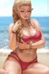 beach big_breasts bikini blonde_hair bracelet braided_hair breasts cleavage clothed clothing detailed_navel ear_piercing ear_ring eyelashes eyes_closed female hair humanoid_pointy_ears jewelry navel necklace not_furry piercing pointy_ears ring ring_piercing seaside sitting solo swimwear tattoo two-piece_swimsuit sciamano240 myra_(sciamano240) elf humanoid mammal 2019 hi_res