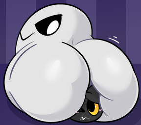 ambiguous_gender anthro big_butt black_body black_eyes blush butt duo huge_butt hyper hyper_butt looking_back nude one_eye_closed sitting sitting_on_another sitting_on_head smile white_body yellow_sclera ekkokenight google google_doodle magic_cat_academy momo_(google) domestic_cat felid feline felis ghost mammal spirit hi_res unavailable_at_source