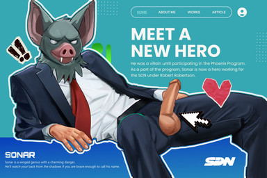 accessory balls belt clothing detailed_background erection exclamation_point fangs foreskin formal_clothing formal_wear fur genitals grey_body grey_fur hand_on_leg hand_on_thigh heart_symbol humanoid_genitalia humanoid_penis light_body light_skin looking_at_viewer lying male nails necktie on_side penis penis_poking_out penis_through_fly poster retracted_foreskin shirt smile solo spread_legs spreading suit teeth text topwear user_interface white_clothing white_shirt white_topwear tacosdeyuca third-party_edit dispatch sonar_(dispatch) bat hybrid mammal 3:2 english_text hi_res nude_edit