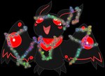 ambiguous_gender antennae_(anatomy) chibi claws eye_spots fur glowing glowing_eyes holiday_dressed holidays lights open_mouth red_eyes smile solo string_lights wings torifloop mothman absurd_res alpha_channel digital_media_(artwork) hi_res