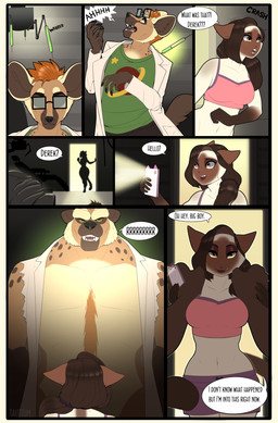 5_fingers anthro anthro_on_anthro black_nose border bottomwear breasts brown_body brown_fur brown_hair cellphone clothed clothed_anthro clothed_female clothed_male clothing coat crop_top dialogue duo electronics eyewear fangs female fingers focused fur glasses hair humanoid_hands injection interspecies lab_coat lab_coat_only laboratory larger_male licking licking_lips licking_own_lips male male/female markings mostly_nude mostly_nude_anthro mostly_nude_male muscular muscular_anthro muscular_male oblivious pain phone shirt shorts shoulder_grab size_difference smaller_female smartphone speech_bubble spots spotted_body spotted_fur t-shirt tail tan_body tan_fur teeth text tongue tongue_out topwear transformation wearing_glasses white_border worried tauttum domestic_cat felid feline felis hyena mammal siamese_cat spotted_hyena werecreature werehyena comic english_text hi_res