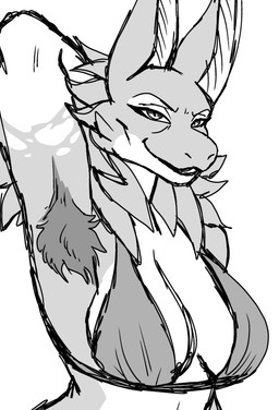 anthro armpit_fetish armpit_focus armpit_hair bedroom_eyes body_hair bra breasts clothing ears_up female mature_anthro mature_female narrowed_eyes raised_arm seductive solo tear_trough underwear zimakum heveren humanoid absurd_res hi_res monochrome sketch