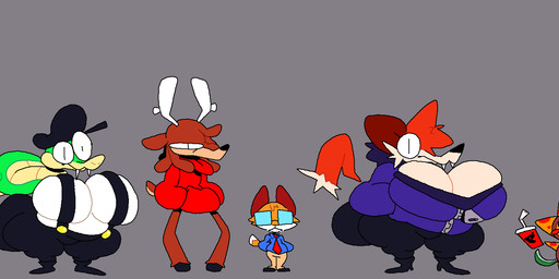 accessory anthro antlers armless big_breasts big_butt black_bottomwear black_clothing black_eyes black_eyewear black_footwear black_glasses black_hat black_headwear black_leggings black_legwear black_nose black_overalls black_shoes black_tail blue_body blue_clothing blue_fin blue_hoodie blue_nose blue_shirt blue_tail blue_topwear bottomwear bra breasts brown_body brown_bottomwear brown_clothing brown_ears brown_fur brown_hair brown_pants brown_topwear brown_vest butt cleavage clothed clothing container cup disembodied_hand drinking_straw eyewear fangs female feral fin floating_hands food footwear fur glasses gloves green_body green_nose green_scales green_skin green_tail grey_background group hair half-closed_eyes hand_in_pocket handwear hat headgear headwear hoodie hooves horn huge_breasts huge_butt jacket leggings legwear long_neck male multicolored_body multicolored_clothing multicolored_fur multicolored_scales multicolored_topwear narrowed_eyes necktie orange_body orange_ears orange_fur orange_hair orange_tail overalls pants pizza pizza_slice pockets pose purple_body purple_clothing purple_ears purple_fur purple_jacket purple_shell purple_tail purple_topwear red_body red_clothing red_ears red_hoodie red_necktie red_topwear scales seashell_bikini seashell_bra shark_tail sharp_teeth shell shirt shoes simple_background standing tail tan_body tan_fur tan_tail teeth thick_thighs topwear two_tone_body two_tone_clothing two_tone_fur two_tone_jacket two_tone_scales two_tone_tail two_tone_topwear two_tone_vest underwear vest white_antlers white_body white_clothing white_fur white_gloves white_handwear white_shirt white_tail white_topwear yellow_body yellow_nose yellow_scales yellow_tail zipper superiorfox bob_(superiorfox) brew_dafox_(superiorfox) cain_(superiorfox) gravy_dafox_(superiorfox) lucy_swallows munchies_(superiorfox) peeny_(superiorfox) soups_(superiorfox) alien animate_inanimate aquatic canid canine canis deer domestic_cat felid feline felis fish food_creature fox mammal red_fox reptile scalie shark snake true_fox 2026 colored digital_drawing_(artwork) digital_media_(artwork) flat_colors hi_res