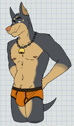 anthro athletic bedroom_eyes black_body black_eyebrows black_eyes black_fur briefs briefs_only bulge chain checkered checkered_background clothed clothing ear_piercing eyebrows fur hands_behind_back jewelry lock looking_at_viewer male narrowed_eyes navel necklace nipples orange_clothing orange_nipples orange_nose orange_underwear partially_clothed partially_clothed_anthro partially_clothed_male pattern_background piercing raised_eyebrow seductive short_tail simple_background slim smile solo spots standing tail tan_body tan_fur teeth topless topless_anthro topless_male underwear underwear_only whisker_spots whiskers white_background white_sclera unsafescapewolf northern_lights_(visual_novel) devon_(northern_lights) canid canine canis dobermann domestic_dog mammal pinscher 2025 digital_drawing_(artwork) digital_media_(artwork) hi_res portrait three-quarter_portrait