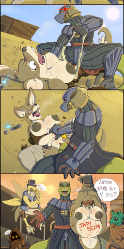 anthro anthro_on_anthro anthro_penetrated anthro_penetrating anthro_penetrating_anthro armor auction bdsm big_breasts blindfold blush bodily_fluids bondage bound breasts bruised claws clothed clothed_anthro clothed_female clothed_male clothing cum cum_from_vagina cum_in_vagina cum_inflation cum_inside defeat_sex defeated dialogue ear_piercing ear_tag female female_penetrated flying forced fur genital_fluids genitals green_body group hood inflation jedi jedi_tunic lightsaber male male/female male_penetrating male_penetrating_female melee_weapon muzzle_(object) muzzled nipples open_mouth penetration penile penile_penetration penis penis_in_vagina piercing rape restrained restraints rope rope_bondage sex slave slave_auction speech_bubble spread_legs spreading suspension suspension_bondage tail tan_body tan_fur tearing_clothing text toe_claws torn_clothing vaginal vaginal_penetration vulva weapon wearing_helmet wings yellow_body yellow_eyes meatboom star_wars jawa kangaroo lizard macropod mammal marsupial reptile rodian scalie toydarian trandoshan 2025 absurd_res comic english_text hi_res