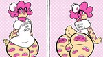 anthro anus balls bell bell_collar bent_over blush bottomless butt clothed clothing collar femboy footprint fur genitals hair heart_symbol looking_at_viewer looking_back male markings pawprint pawprint_(marking) perineum pink_eyes pink_hair shirt smile solo t-shirt tail tail_tuft text text_on_butt text_on_clothing topwear tuft white_clothing wide_hips yellow_body yellow_fur cremacat meme_clothing crema_(cremacat) felid jaguar mammal pantherine english_text hi_res meme trans_(lore) trans_woman_(lore)