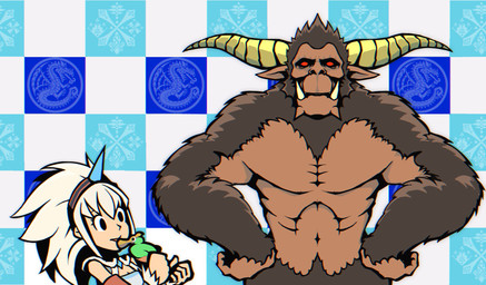 2_horns accessory ambiguous_anthro ambiguous_gender anthro black_eyes breasts brown_body brown_fur checkered checkered_background cleavage clothed clothed_female clothed_human clothing duo electronics eyelashes fake_horns fangs female female_human fur hair hand_on_hip headband holding_microphone holding_object horn kirin_armor light_body light_skin looking_at_another microphone multicolored_body navel no_pupils nude_ambiguous nude_anthro parody pattern_background red_eyes simple_background standing teeth white_hair white_sclera yellow_horn malomalobear capcom monster_hunter nintendo rhythm_heaven bird_wyvern human inanimate_object mammal primatius qurupeco rajang 2026 crossover digital_media_(artwork) hi_res japanese_description shaded