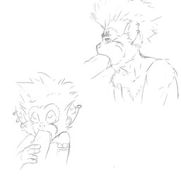 age_difference anthro big_penis biped clothed clothing disembodied_penis duo ear_piercing erection eyebrow_piercing facial_piercing fellatio genitals looking_up male male/male male_penetrated male_penetrating male_penetrating_male mohawk multiple_piercings open_mouth oral oral_penetration penetration penile penis penis_grab piercing sex side_view simple_background size_difference smaller_penetrated solo_focus tongue tongue_out topless white_background young young_anthro younger_penetrated furfit mith_(furfit) twiqz haplorhine mammal monkey primate 1:1 absurd_res greyscale hi_res line_art monochrome multiple_images