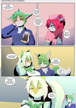 anthro blush blush_lines breasts cleavage clothed clothing dialogue duo female fur green_body green_eyes hair hoodie male money red_hair simple_background smile text topwear lizzard_sama shadow_(katson) aquatic domestic_cat felid feline felis fish mammal shark absurd_res comic english_text hi_res url incest_(lore)